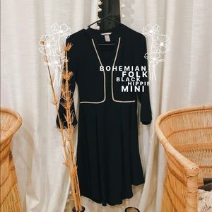 • Boho • Black Folk Bohemian Goth Mini Dress •